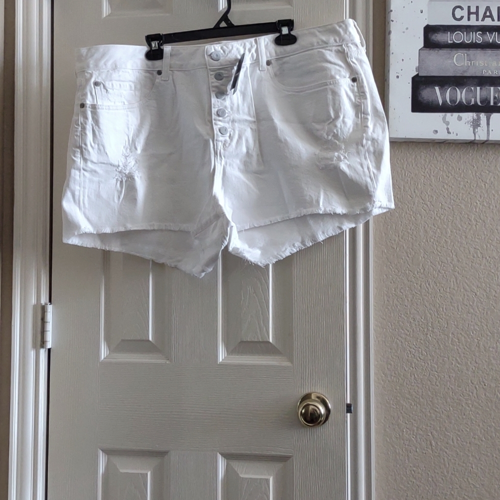 Torrid White cutoff distressed denim shorts plus